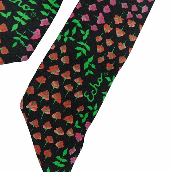 3/$24! Echo NY Ditzy Floral Silk Mini Skinny Scarf - Picture 2 of 3